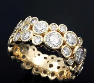 Bague de fiançailles de mariage Moissanite en argent de style bulle ensemble de lunette d'éternité complète coupe ronde diamant simulé bague dispersée - Product Image 2