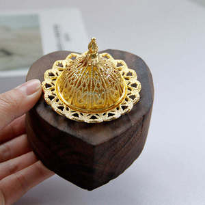 Handmade Brass Incense Burner With Mesh Design Gold Color On Sandalwood Base Aromatherapy Decorative All Season Use - Product Image 5