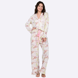 Women's Cotton Printed Pajama Set Full Sleeve V-Neck Long Pants Loose Fit Character Pattern Breathable Spring Casual Sleepwear - Product Image 6