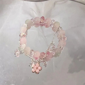 Bracciale con catena di perline e ciondolo a forma di fiore rosa, gioielli dolci per le donne, regalo alla moda - Product Image 3
