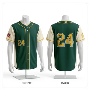 Camiseta de Béisbol Personalizada para Hombre, Verde Dorado, Número 24, con Botones, Transpirable, Manga Corta, Corte Regular, Ropa Deportiva para Adultos - Product Image 1