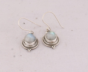 Natural Rainbow Moonstone <b>Earrings</b> 925 Sterling <b>Silver</b> Vintage Victorian Style Blue Fire Moonstone <b>Dangle</b> <b>Earrings</b> Wholesale - Product Image 2