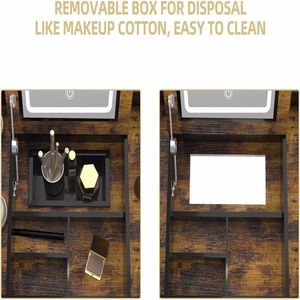 Vintage Foldable <b>Makeup</b> Vanity <b>Mirror</b> Flip Top 3-Color <b>LED</b> Lights Space Saving 6-<b>Storage</b> Outlets Rustic Brown Cushion - Product Image 4