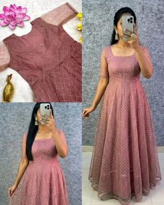 Vestidos Anarkali de tela de red listos para usar, estilo indio, con bordados, modernos, para fiestas y festivales, colección de vestidos para mujer - Product Image 3