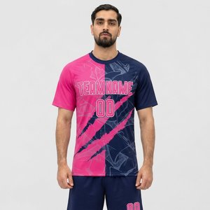Ensemble de maillots de football personnalisés unisexe rose marine sublimé anti-humidité 220g polyester nom d'équipe 00 manches courtes coupe athlétique toutes tailles - Product Image 5