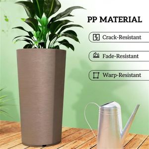 Ensemble de 2 pots de fleurs en plastique brun pour l'extérieur, design gain de place pour une présentation pratique des plantes - Product Image 3