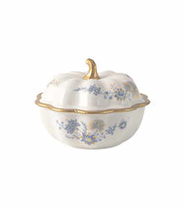 Tazón de Dulces de Porcelana Fina con Diseño Floral, Detalles en Dorado y Elegante Tapa con Asa Dorada - Product Image 1