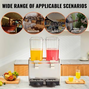 Commercial 590W 304 Stainless Steel Juice Dispenser 20.4 Qt 18L Ice <b>Tea</b> Drink <b>Machine</b> 2 Tanks 41-53.6 Commercial Dispenser - Product Image 6