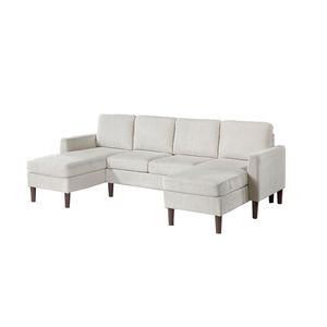 Set Divano Componibile in Velluto a Coste Beige a 3 Pezzi per Soggiorno - Product Image 2