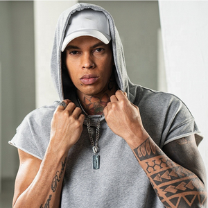 <b>Men's</b> <b>Sleeveless</b> Hooded Tank Tops Warm Gym Stringer Bodybuilding Fitness Sport Workout Singlet Loose Vest Hoodie Round Neck - Product Image 5