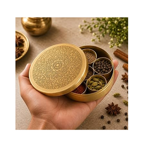 New Design Brass Spice <b>Box</b> With Lid And Six Compartments Gold Mirror Polished Brass spice <b>Box</b> - Product Image 2