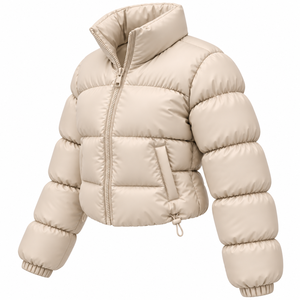 Veste matelassée courte pour femme, couleur unie, col montant, manches longues, manteau d'hiver chaud, léger, en polyester pour l'extérieur - Product Image 5