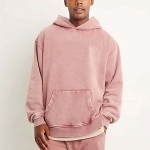 Men's Oversized <b>Pink</b> Hooded Sweatshirt 100% Cotton French Terry Casual Pocket Design Autumn Wear Acid Wash Men's <b>Hoodies</b> - Product Image 1