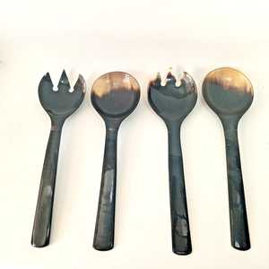 Juego de Cubiertos para Ensalada de Cuerno de Búfalo, Tenedor y Cuchara, Ecológico, Hecho a Mano, Natural, Pulido, Duradero, Tema de Ángel, Decoración para el Hogar - Product Image 1