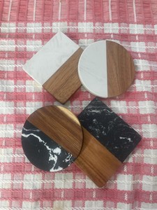 Natural Wooden And <b>Marble</b> <b>Coaster</b> Set Designer Beverage <b>Coasters</b> for Tea Coffee Mug Dining Table Protection - Product Image 4