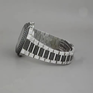 Reloj de Lujo Unisex de Acero Inoxidable con Diamantes Blancos y Negros, Moissanita, Esfera con Incrustaciones Completas, Movimiento Mecánico ETA - Product Image 2