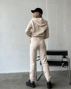 Ensemble de survêtement d'hiver pour femmes grande taille, couleur unie, sweat-shirt 100% coton avec pantalon de jogging deux pièces - Product Image 6