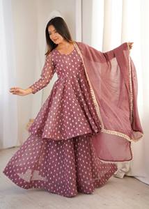 New <b>Women</b> <b>Kurta</b> Palazzo and Dupatta in Crunchy Silk With Embroidery Work - Product Image 2