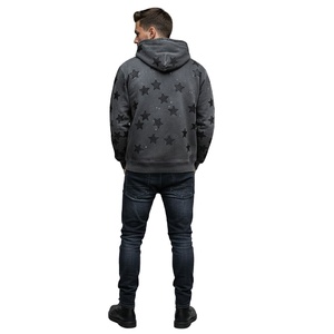 Sudadera con Capucha Personalizada para Hombre, Estilo Vintage, con Parches de Estrellas, Lavado Ácido, Oversize, de Alta Calidad, Estilo Urbano - Product Image 4