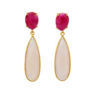 Boucles d'oreilles en argent sterling 925 de haute qualité en calcédoine rose rubis teintée de haute qualité - Product Image 4
