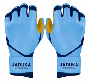 Guantes de bateo de piel azul de la serie Bruc Bolt Bear, con puño largo, color azul Carolina, cierre de velcro, unisex, para adultos, para entrenamiento. - Product Image 1