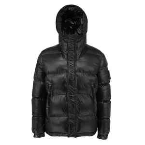 Veste matelassée en nylon de qualité supérieure, personnalisée, pour homme, avec capuche amovible, effet brillant, pour l'hiver. - Product Image 4