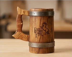 แก้วเบียร์ไม้ทำมือรักษ์โลกพร้อมหูจับ แก้วไม้สลักลายแบบเรียบง่าย ใช้ซ้ำได้ เหมาะสำหรับดื่มและเป็นของขวัญ - Product Image 6