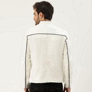 Veste de moto unisexe en cuir véritable de qualité supérieure, épaisse et chauffante, style motard, col montant, fermeture éclair sur le devant, couleur unie, pour l'hiver - Product Image 2