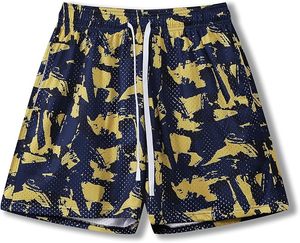 Shorts de bain pour hommes à imprimé camouflage, séchage rapide, taille à cordon de serrage, décontractés, en tissu polyester - Product Image 1