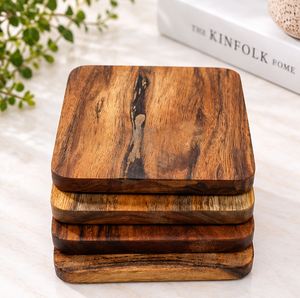 Ensemble de 4 sous-verres carrés en bois faits à la main en laiton AK pour vaisselle/décor de cuisine - Product Image 1
