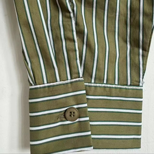 Blusa Holgada a Rayas de Manga Larga, Estilo Ejecutivo, Tela Popelina con Botones, Informal y para el Trabajo, Verde Oliva - Product Image 1