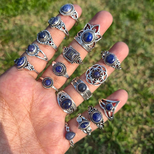 JewelryTownIN Natural Lapis Lazuli <b>Rings</b> Bulk Wholesale Handmade Blue Gemstone Silver Plated Adjustable Boho Statement Jewelry - Product Image 1