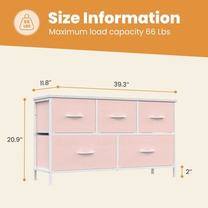 Commode à 5 tiroirs en tissu pour chambre à coucher, organisateur de placard en MDF, meuble de rangement rose, meuble TV - Product Image 2