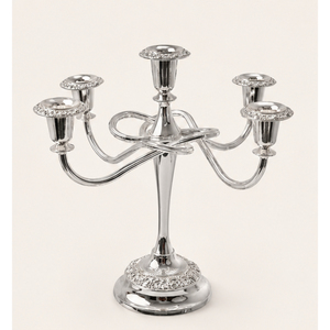 Candelabro de metal de lujo de 5 brazos, plateado, para centros de mesa en bodas, eventos, hoteles y banquetes. - Product Image 6