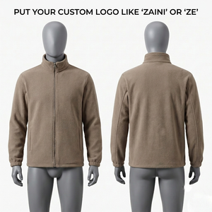 Men Polar Fleece <b>Running</b> <b>Jacket</b> 240 GSM Brushed Full Zip Stand Collar Dark Brown Custom logo Woven Patch Embossed Waterproof - Product Image 5