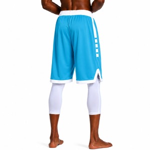 Shorts de basket-ball pour homme, bleu clair à rayures blanches, séchage rapide, coupe athlétique, respirants, vêtements de sport d'été. - Product Image 2