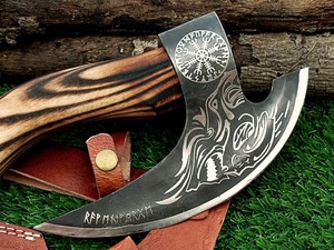 Cortador de Pizza Tomahawk Hecho a Mano con Hoja de Acero al Carbono y Mango de Madera, Herramienta de Supervivencia para Camping - Product Image 4
