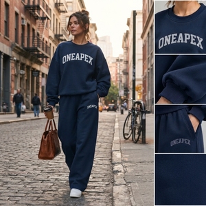 Women's Navy Blue Oversized Tracksuit Set <b>Crewneck</b> Sweatshirt Jogger Pants Casual Streetwear Sportswear Two Piece Outfit - Product Image 6