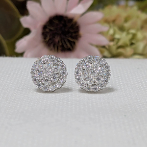 1 Ct Round Cut Lab Grown Diamond Cluster wedding Earrings, Diamond Flower Shaped Screw Back Earrings, Solid 10K White Gold - Product Image 1
