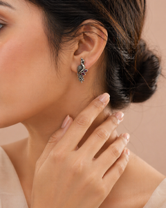 Vintage 925 Silver Floral Drop <b>Earrings</b> with Zircon Inlay Women's Wedding & Party Jewelry - Product Image 2