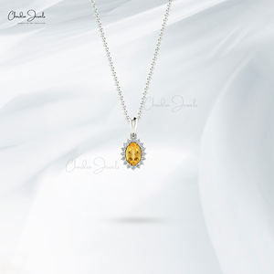 Pendentif de luxe en citrine taille ovale, or fin 14 carats, authentique, 0,54 carat total, avec halo de pierres précieuses et diamants, produit très apprécié, en promotion - Product Image 4