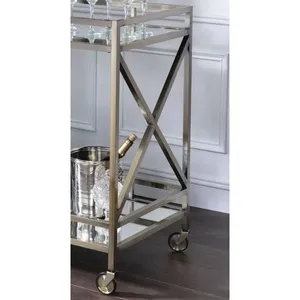 Chariot de bar moderne en métal avec étagères en verre, design rectangulaire minimaliste pour la maison, la cuisine et les fêtes - Product Image 2