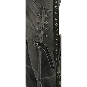 Pantalones de Motocicleta Clásicos de Cuero Premium Ligeros Color Gris para Mujer Samroz con Cordones Decorativos - Product Image 5
