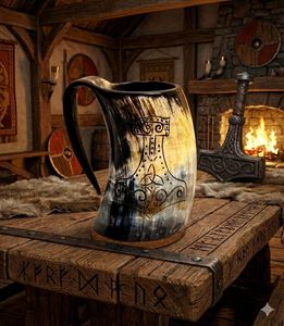 Mug à boire en corne de buffle éco-responsable Viking, fait main, étanche, style animal marin, poli, personnalisable, cadeau de décoration de mariage - Product Image 1