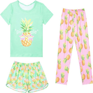 Conjunto de Pijama para Bebés Niñas con Estampado de Corazones, Camiseta y Pantalones Cortos, Transpirable, de Algodón y Spandex, Ropa de Dormir de Verano, Cuello Redondo, Manga Corta, 3 Piezas - Product Image 3