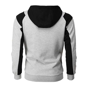 เสื้อแจ็คเก็ตมีฮู้ดแบบซิปเต็มตัว สีดำเทา ทูโทน สไตล์ลำลอง พรีเมียม ดีไซน์บล็อกสีแบบอสมมาตร พร้อมเชือกผูกฮู้ด - Product Image 2