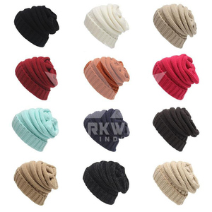 Pink Hand Knitted <b>Beanie</b> <b>Hat</b> Solid Color Warm <b>Slouchy</b> Style for Adults Unisex Casual Winter Wear 56-58CM - Product Image 3