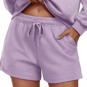 Shorts de Playa de Felpa para Mujer, Cintura Media, Corte Regular, Color Sólido, con Cordón Ajustable y Logotipo Personalizado - Product Image 1