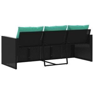 Canapé de jardin moyen en noir avec rotin PE bleu et coussins - Product Image 6