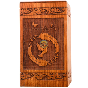 Urne funéraire artisanale en bois naturel pour cendres, motif vague d'oiseaux, boîte à cendres artistique, souvenir commémoratif par AYAANS - Product Image 4